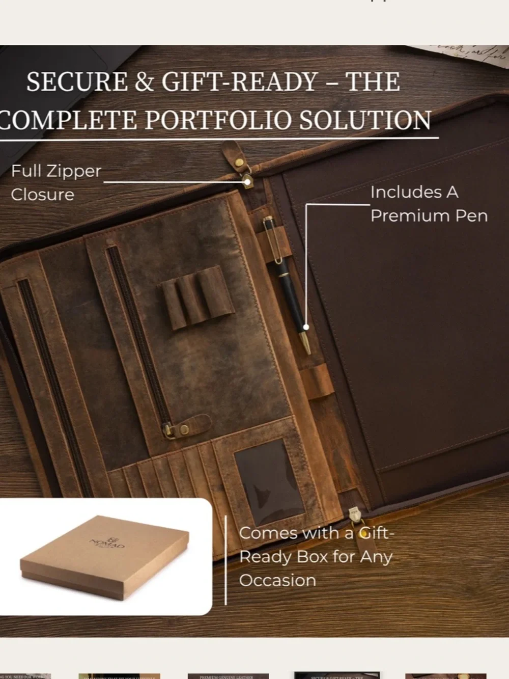 Nomad Crafts Co. LEATHER PADFOLIO WITH ZIPPER